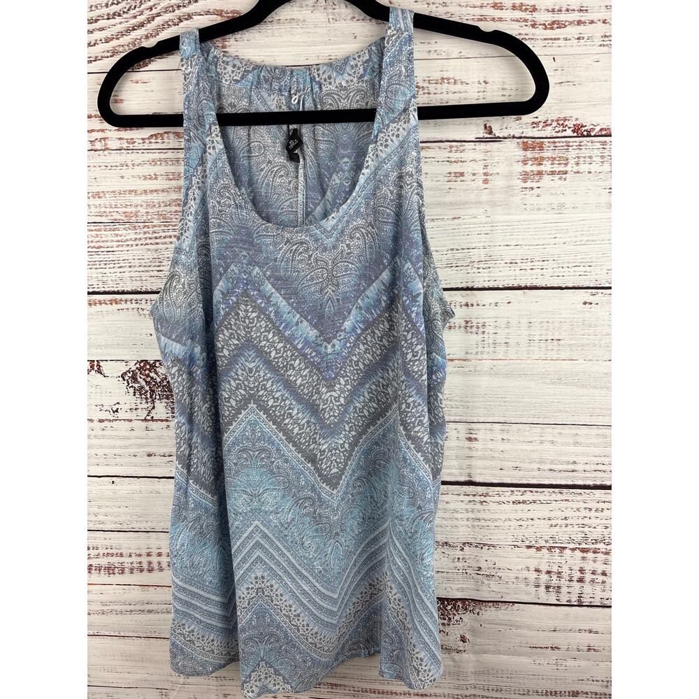 Womens B-Design Blue Paisley Stripe Lightweight Flowy Sleeveless Top Boho Sz XL